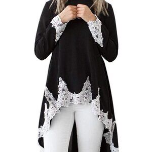 Angashion Lotus Leaf Round Neck Lantern Long Sleeve High Low Shirt Dress NWT